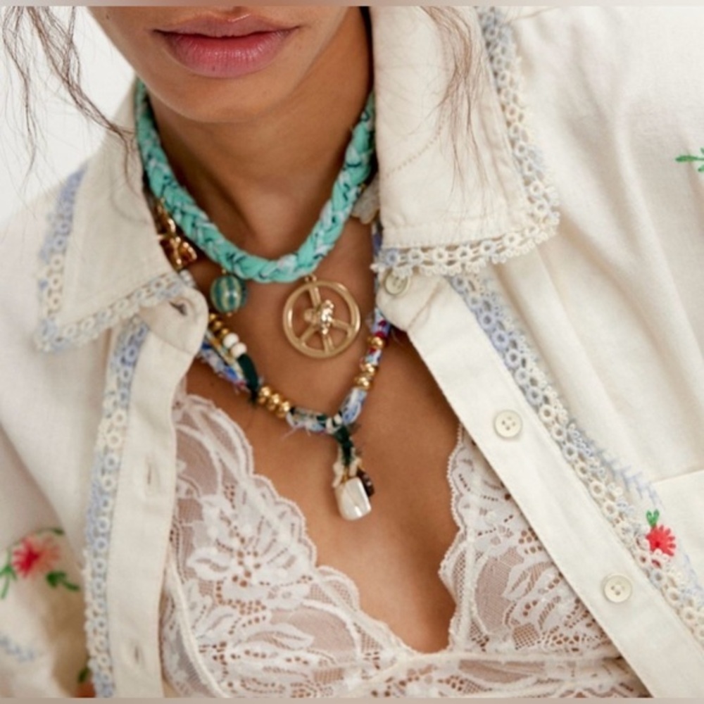 NWT Free People Sky Charm Necklace in Turquoise Green Gold New